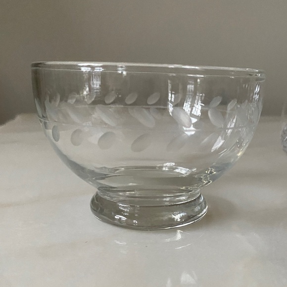 Crystal Sunburst Small Sugar Bowl and 2 Matching Laurel Etched Bowls - Picture 2 of 6